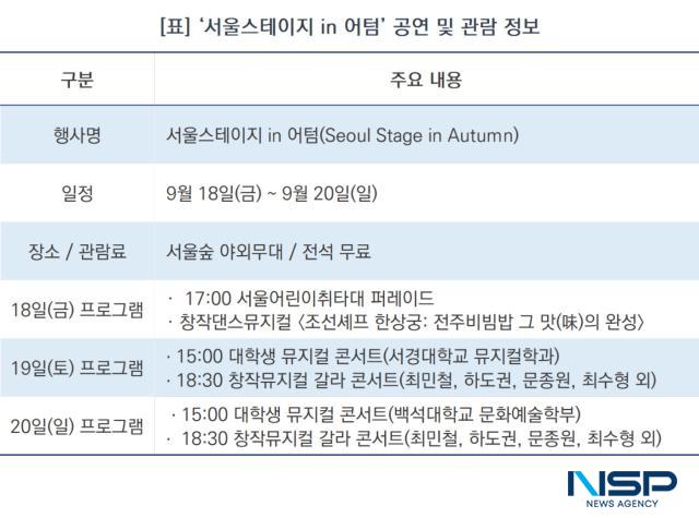 ‘서울스테이지 in 어텀’ 공연 및 관람 정보 (표 = NSP통신)