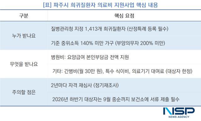 파주시 희귀질환자 의료비 지원사업 핵심 내용 (사진 = NSP통신)