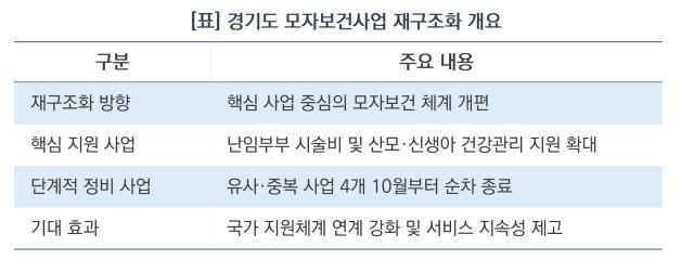 경기도 모자보건사업 재구조화 개요 (표 = 윤미선)