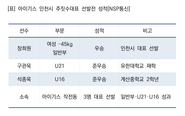 아이기스 인천시 주짓수대표 선발전 성적 (표 = NSP통신)
